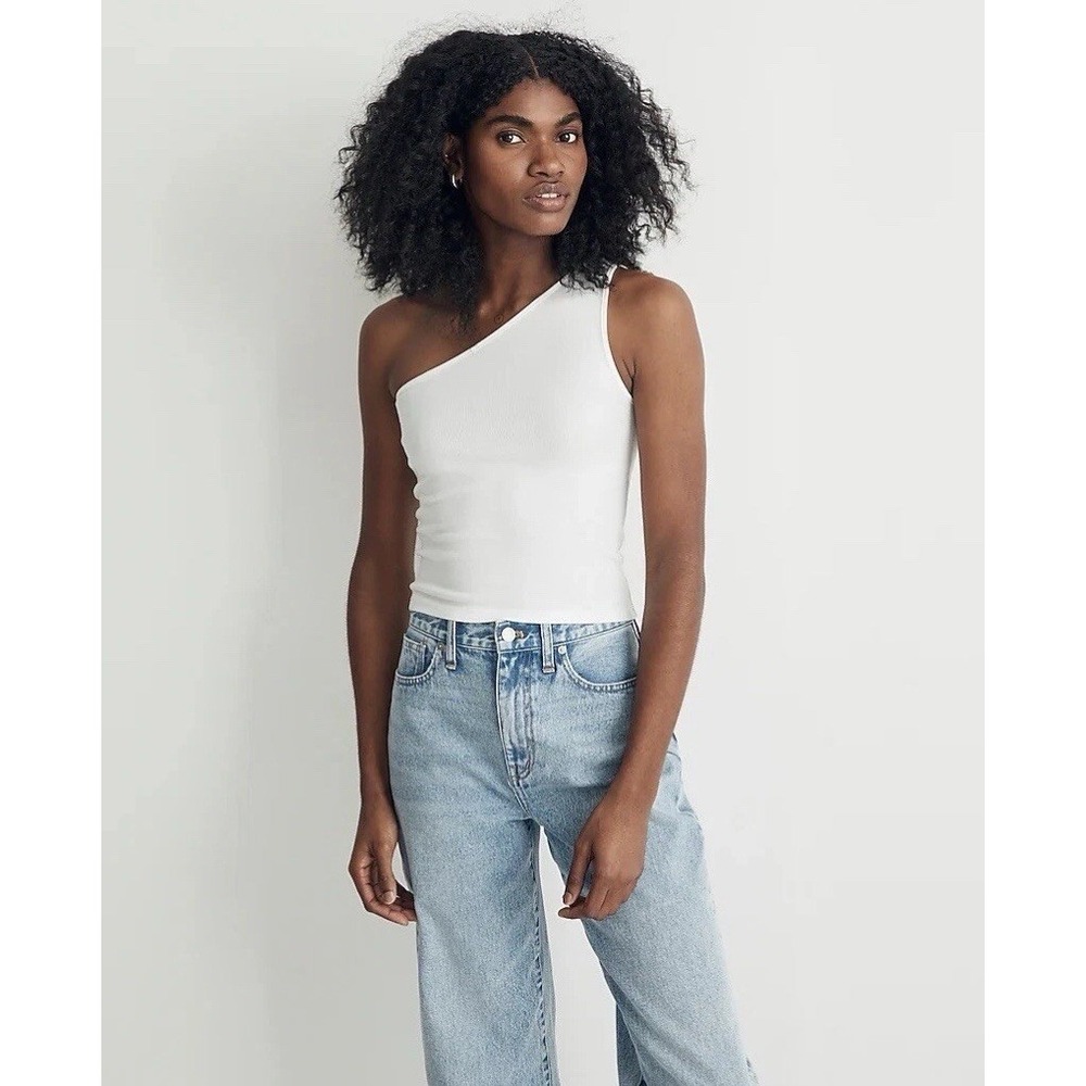 Madewell Supima Rib‎ One-Shoulder Tank White Women's Size XL NEW